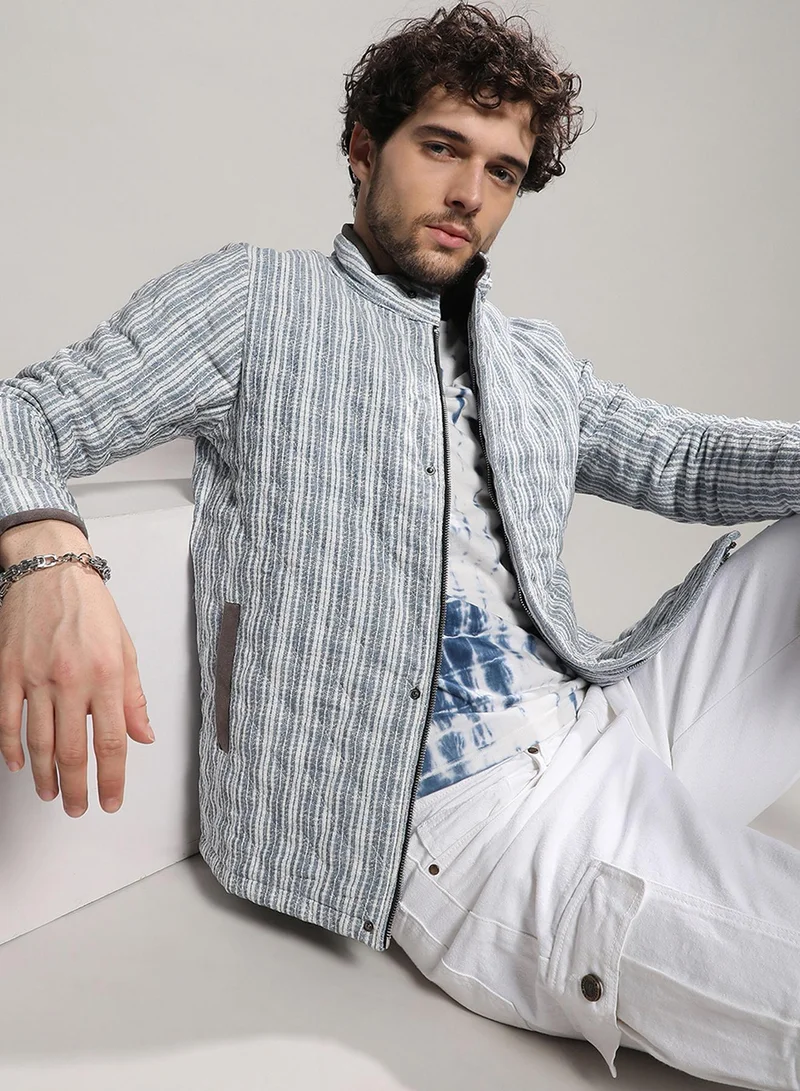 كامبوس سوترا جاكيت رجالي مبطن أزرق نيلي مخطط جاكار