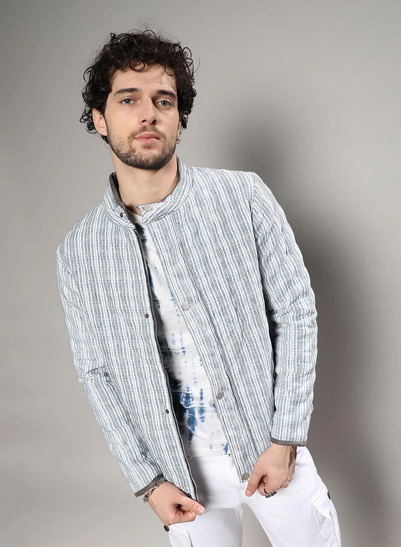 كامبوس سوترا جاكيت رجالي مبطن أزرق نيلي مخطط جاكار