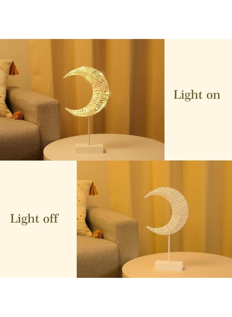 مخطوطات مصباح طاولة مزخرف، مصباح مكتب رمضان على شكل قمر يعمل بالبطارية، خيط متعرج دافئ LED على شكل هلال لغرفة النوم المنزلية وغرفة النوم الرومانسية بجانب سطح المكتب لتزيين حامل ليلي 39x21x5.5 سم - Image 5
