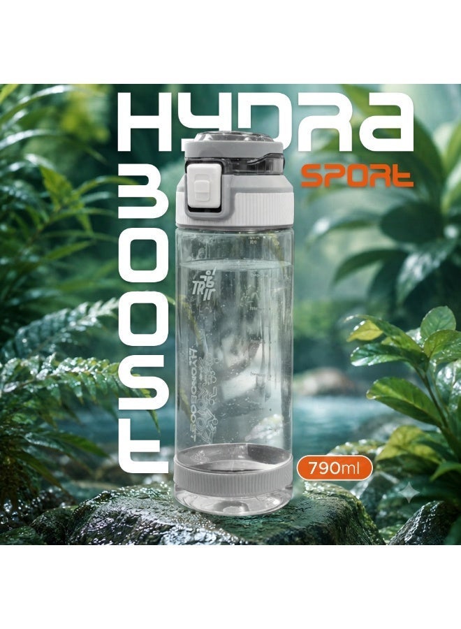 TR6 Hydra Boost Sport Clear Gym Bottle Leak Proof BPA Free Flip Lock Lid Carry Holder Lightweight for Gym Office Travel Hydration Tracker with Markings 790ml (White, 790 ml) - Image 2