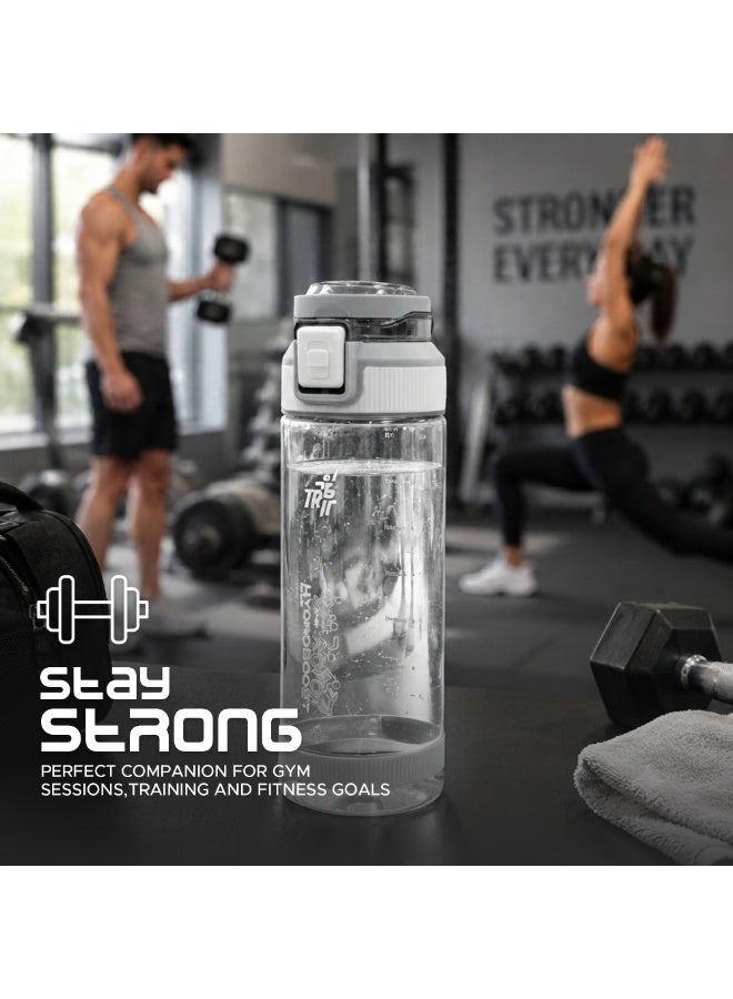 TR6 Hydra Boost Sport Clear Gym Bottle Leak Proof BPA Free Flip Lock Lid Carry Holder Lightweight for Gym Office Travel Hydration Tracker with Markings 790ml (White, 790 ml) - Image 3