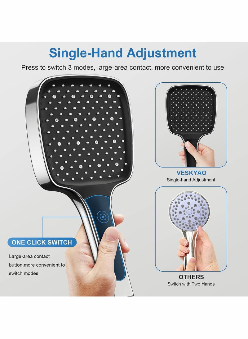 SYOSI Shower Head, Handheld High Pressure 3 Adjustable Mode Save Water Square Multi-function Shower Head for Bathroom Fits Your Shower Hose  - Image 5