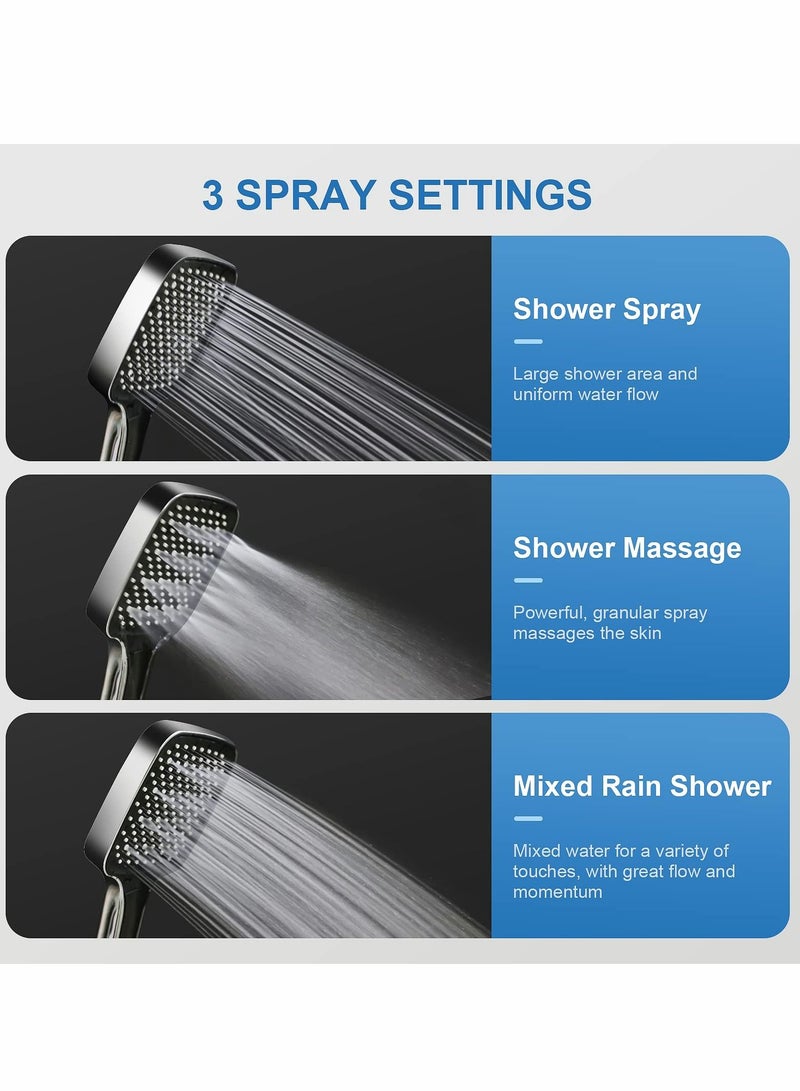 SYOSI Shower Head, Handheld High Pressure 3 Adjustable Mode Save Water Square Multi-function Shower Head for Bathroom Fits Your Shower Hose  - Image 3
