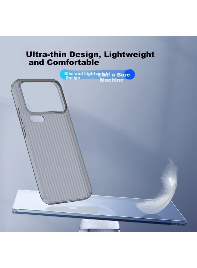 Kmaxai Case For Xiaomi 17 Pro Max, Mi17promax Protective Cover, Ultra-thin Frosted Pp Shell, Full Coverage Anti-slip Semi-transparent Simple Heat Dissipation Outer Case, Corrugated Pattern - Transparent Black - Image 1