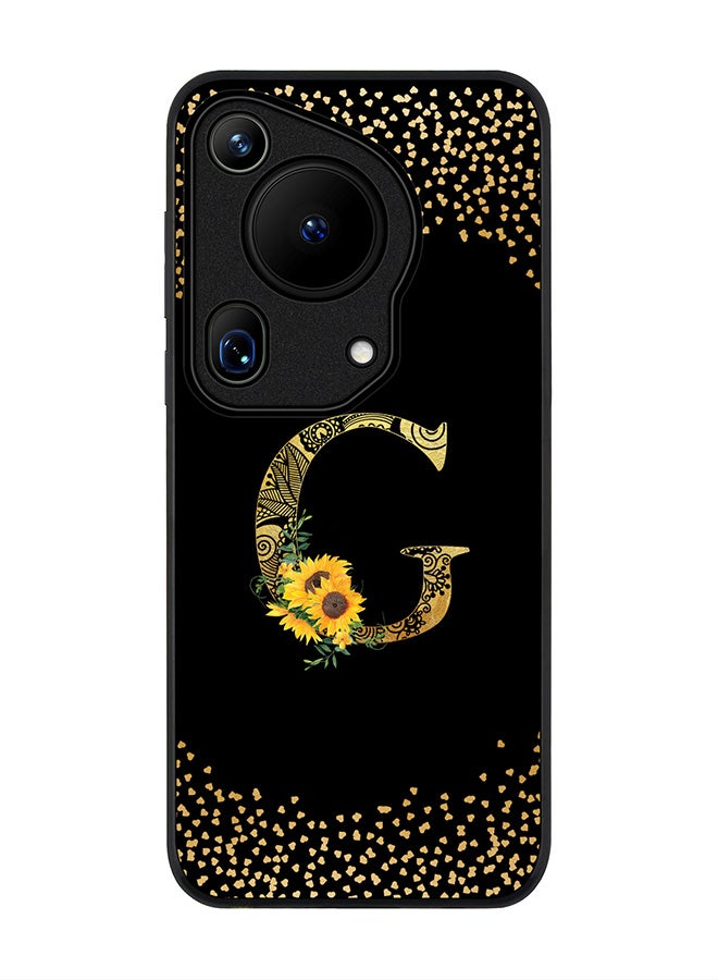 Stylizedd Rugged Black edge case for Huawei Pura 70 Ultra, Slim fit Case Flexible Cover - Custom Monogram Initial Letter Floral Pattern Alphabet - G ( Black ) - Image 1