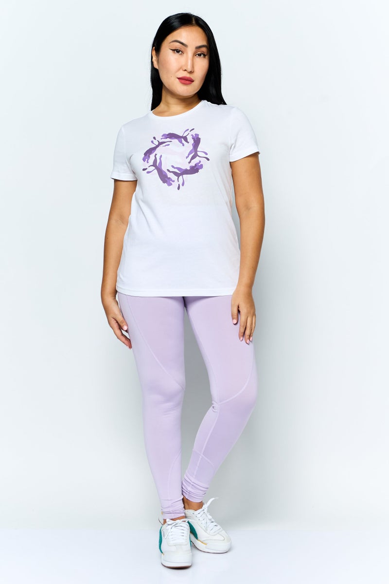PUMA تي شيرت رياضي نسائي بأكمام قصيرة، أبيض - Image 2