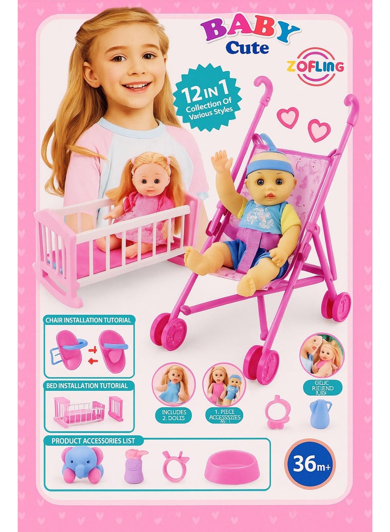 Baby 12-in-1 Play Set – A Complete Set for Girls' Entertainment  Encourages imaginative play and teaches responsibility and care. - Cute design and attractive colors suitable for girls aged 3 and up. - Perfect as a special gift for little girls. - Suitable for developing a child's social and imaginative skills. - Image 2