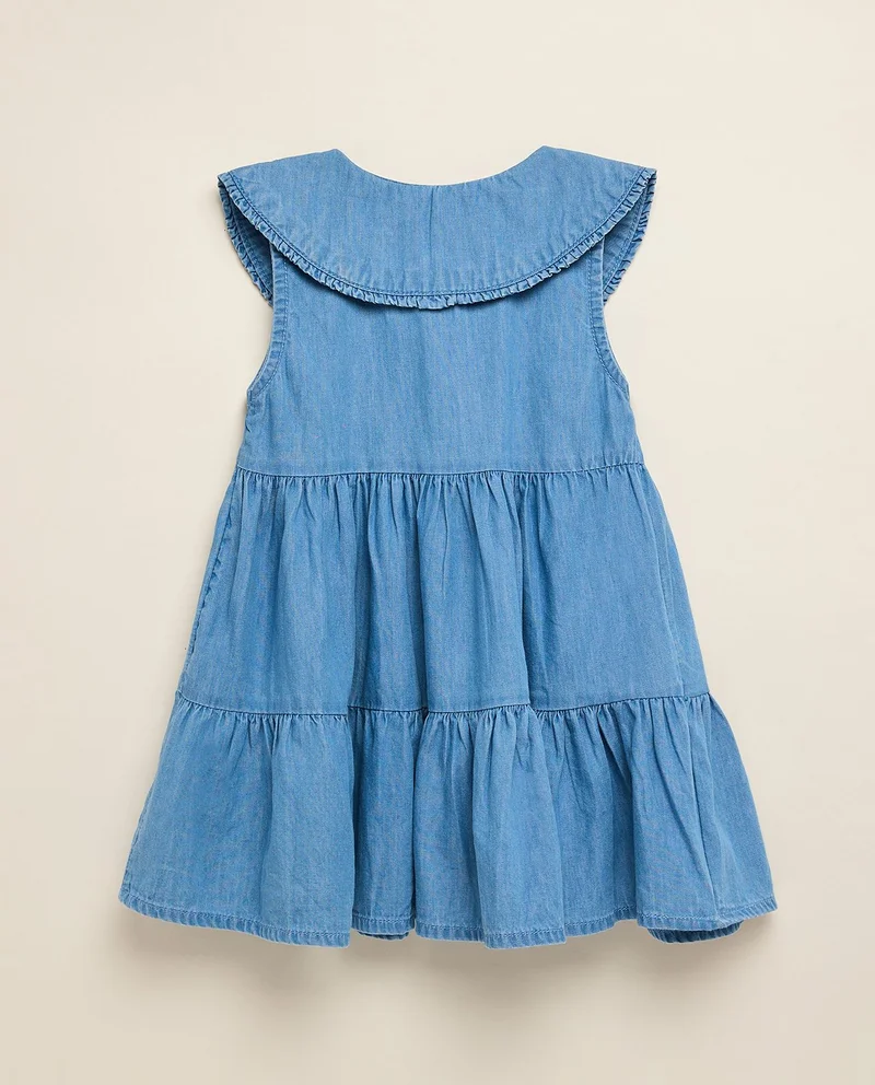 R&B Washed Tiered Sleeveless Dress with Peter Pan Collar