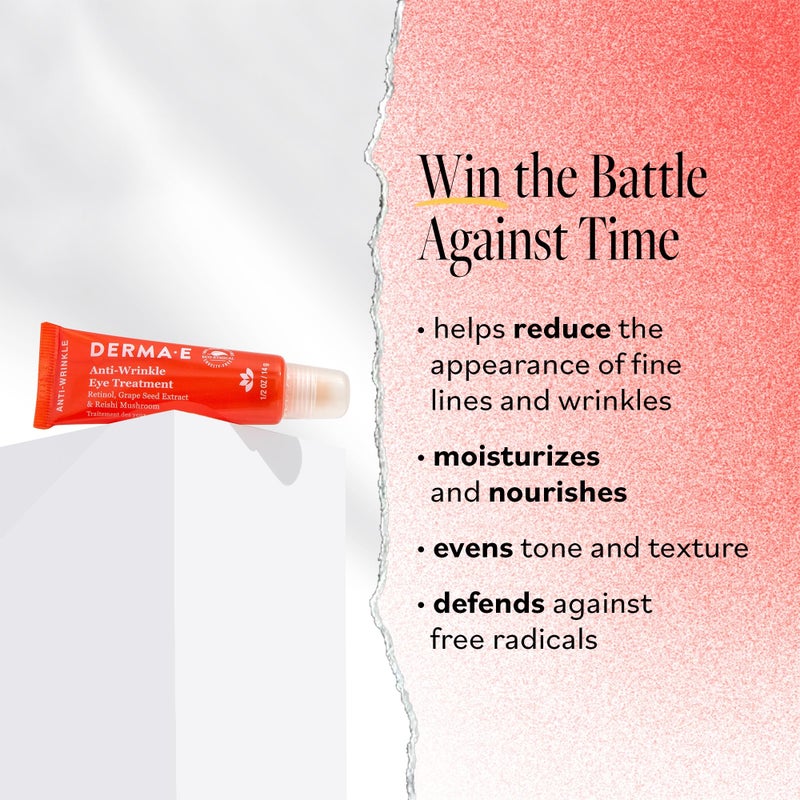 derma-e Derma E Anti-Wrinkle Eye Treatment â€“ Anti-Aging Cream with Retinol, Grape Seed Extract and Reishi Mushroom â€“ Hydrating Serum for Under Eye and Eyelids, 1/2 oz - Image 2