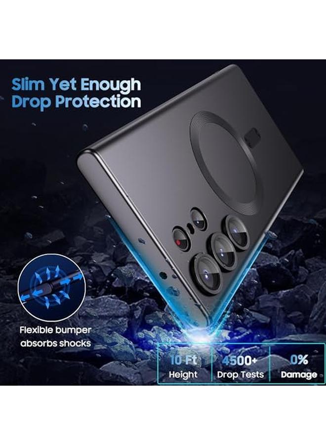 erorex Magnetic Case For Samsung Galaxy S24 Ultra Compatible With Mag Safe Matte Luxury Metallic Luster Flexible Shockproof Case For Galaxy S24 Ultra Black  - Image 3