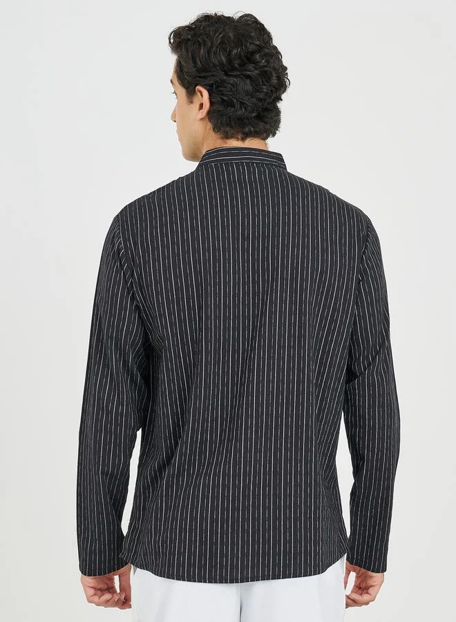 Styli Striped Mandarin Collar Long Sleeve Relaxed Fit Shirt