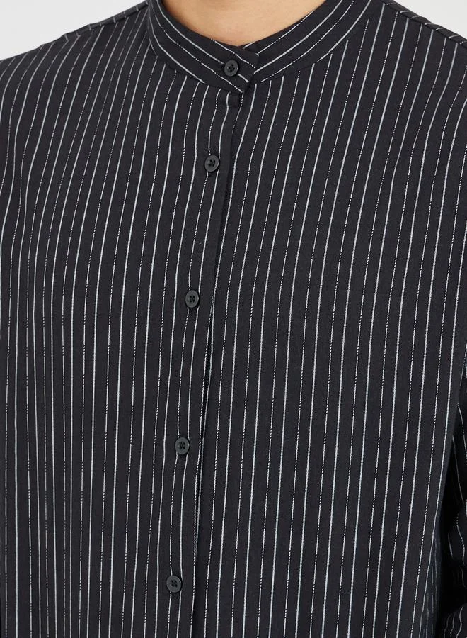 Styli Striped Mandarin Collar Long Sleeve Relaxed Fit Shirt