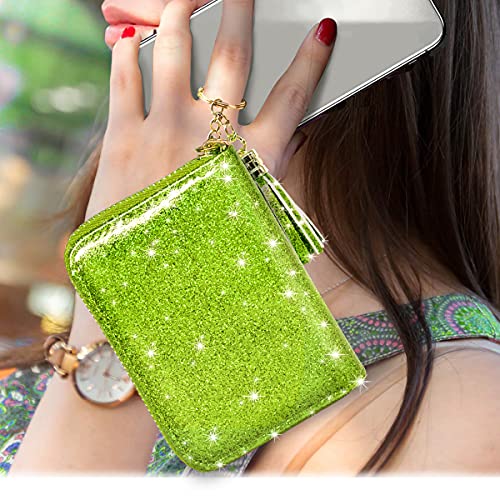 Coco Rossi Women's Small Credit Card Wallet RFID Cute Glitter Card Holder for Women, Chartreuse - Image 5