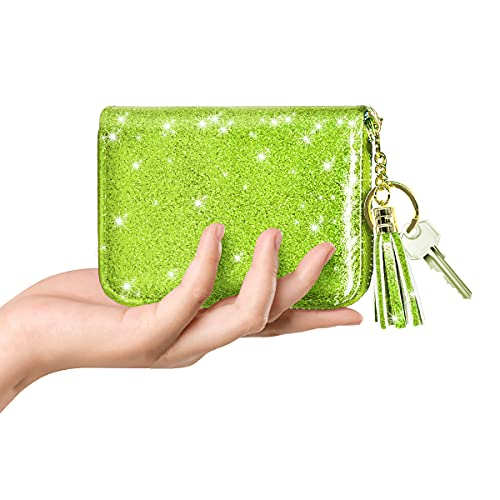 Coco Rossi Women's Small Credit Card Wallet RFID Cute Glitter Card Holder for Women, Chartreuse - Image 2