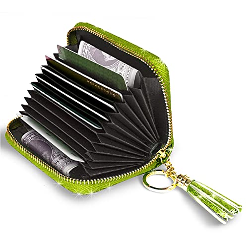 Coco Rossi Women's Small Credit Card Wallet RFID Cute Glitter Card Holder for Women, Chartreuse - Image 3