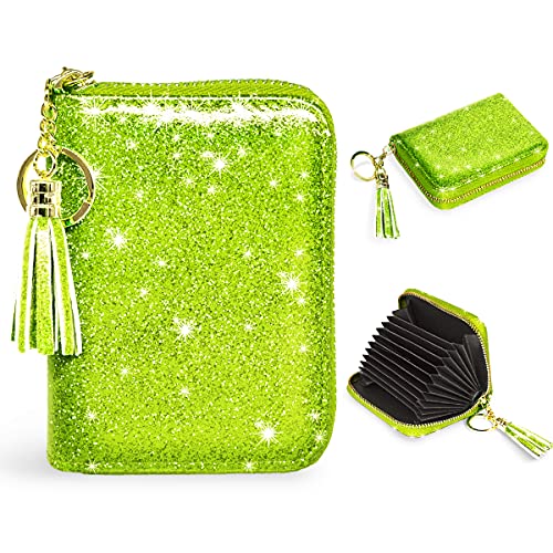 Coco Rossi Women's Small Credit Card Wallet RFID Cute Glitter Card Holder for Women, Chartreuse - Image 1