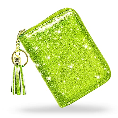 Coco Rossi Women's Small Credit Card Wallet RFID Cute Glitter Card Holder for Women, Chartreuse - Image 4
