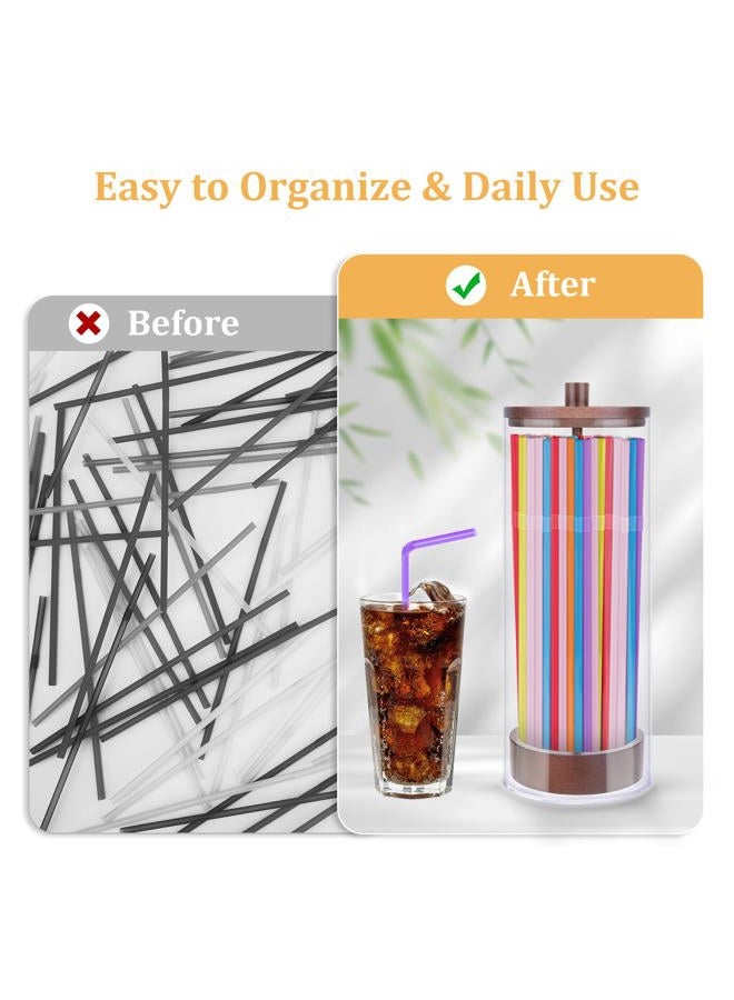 JYPS 10-Inch Acrylic Straw Dispenser with Bamboo Lid with 100 Colorful Straws,Transparent Counter Container Countertop Organizer for Kitchen,Office,Cabinet Storage, Holds Pencils, Cutlery(Dark brown) - Image 5