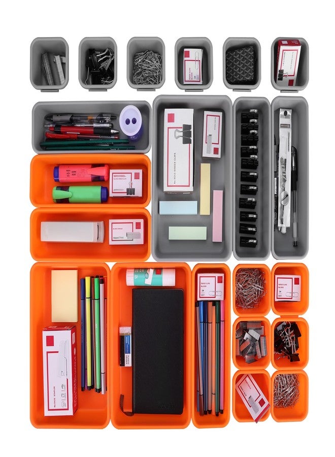ValueMax 21 PCS Desk Drawer Organizer Set, PP Material Interlocking Drawer Organizer Bins for Office, Vanity, Garage and Bathroom, Non-Silp and Two-Tone Stackable Design, Orange & Gray - Image 1