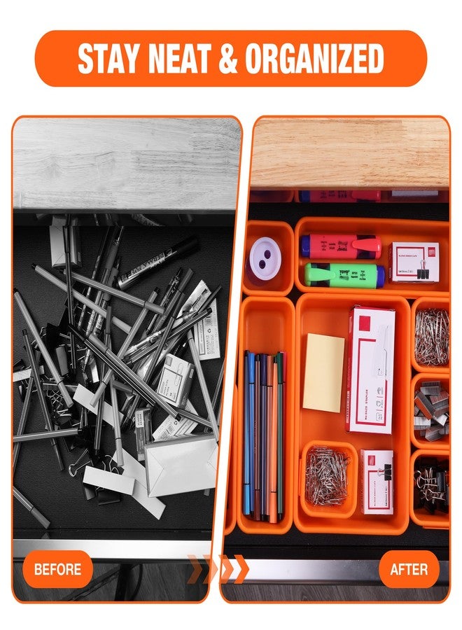 ValueMax 21 PCS Desk Drawer Organizer Set, PP Material Interlocking Drawer Organizer Bins for Office, Vanity, Garage and Bathroom, Non-Silp and Two-Tone Stackable Design, Orange & Gray - Image 5