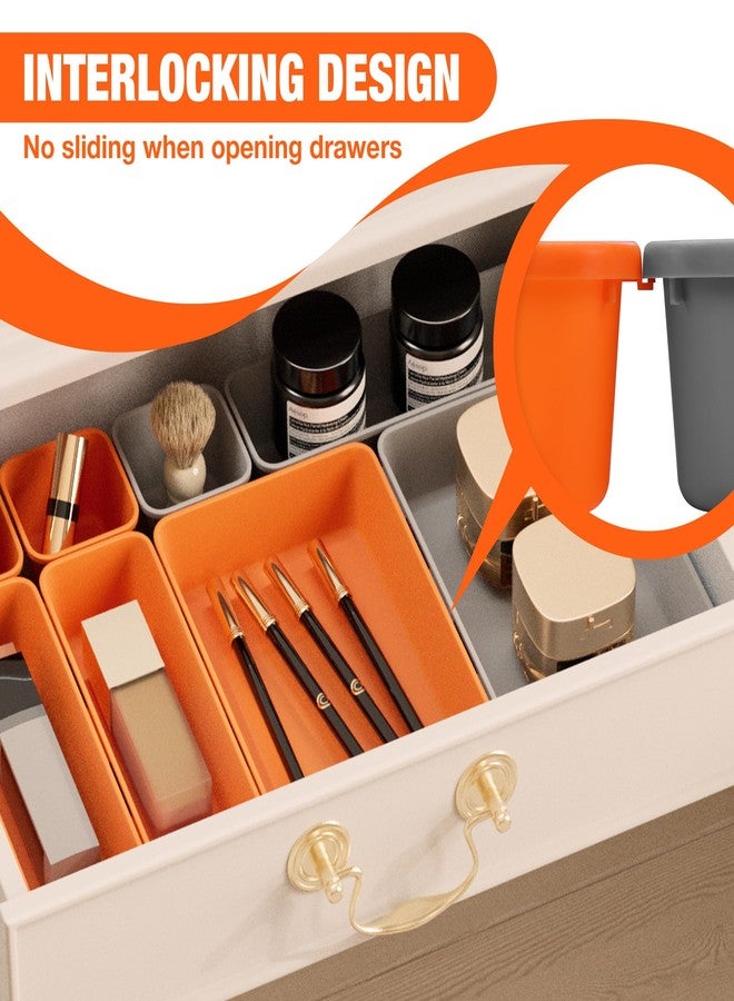 ValueMax 21 PCS Desk Drawer Organizer Set, PP Material Interlocking Drawer Organizer Bins for Office, Vanity, Garage and Bathroom, Non-Silp and Two-Tone Stackable Design, Orange & Gray - Image 3