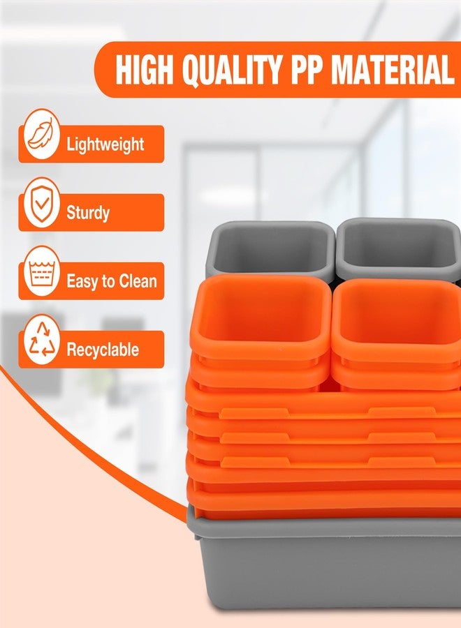 ValueMax 21 PCS Desk Drawer Organizer Set, PP Material Interlocking Drawer Organizer Bins for Office, Vanity, Garage and Bathroom, Non-Silp and Two-Tone Stackable Design, Orange & Gray - Image 2