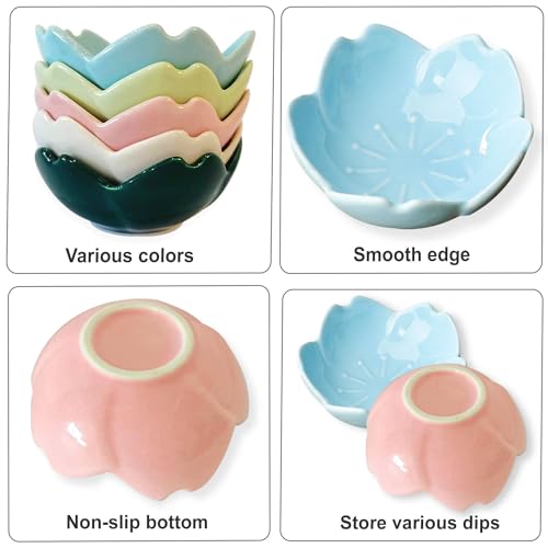 WHJY Pink Cherry Blossom Dish Set, Cute Pink Ceramic Plates, Sauce/Seasoning Dish, Sushi Dishes, Soy Dipping Bowl, Dessert, Appetizer Plates, Serving Dish for Kitchen Home – Set of 5 - Image 3