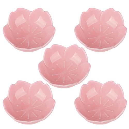 WHJY Pink Cherry Blossom Dish Set, Cute Pink Ceramic Plates, Sauce/Seasoning Dish, Sushi Dishes, Soy Dipping Bowl, Dessert, Appetizer Plates, Serving Dish for Kitchen Home – Set of 5 - Image 1