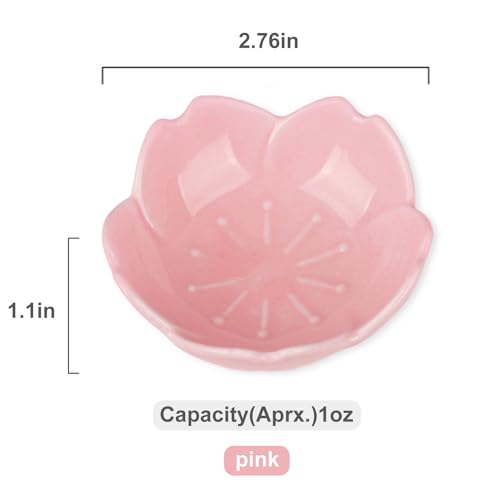 WHJY Pink Cherry Blossom Dish Set, Cute Pink Ceramic Plates, Sauce/Seasoning Dish, Sushi Dishes, Soy Dipping Bowl, Dessert, Appetizer Plates, Serving Dish for Kitchen Home – Set of 5 - Image 2