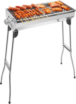 Grandma Shark Bbq Grill, Stainless Steel Barbecue Grill With Stand, Foldable And Portable Outdoor Charcoal Bbq, Suitable For 5-10 People (Vertical-Vent)