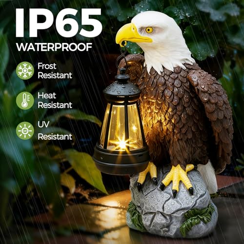 YDKOJGW American Bald Eagle Garden Statue with Solar Light,Outdoor Decor Sculpture,Perfect for Patio,Yard,Porch,Balcony,Distinctive Bald Eagle Home Decor,250 Anniversary USA Gift for Men Father - Image 3