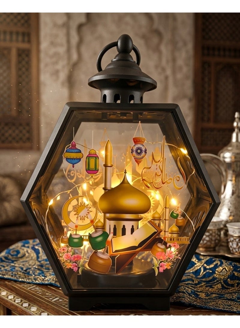 لاكوز مصباح LED إسلامي مزخرف بتصميم مسجد إسلامي وقرآن كريم، بإضاءة دافئة، مصباح ديكور منزلي - Image 1