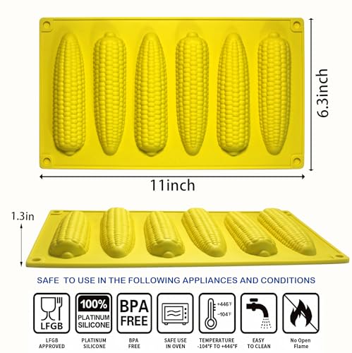 Sidosir 2Pcs Corn Stick Mold Silicone for Baking, 6-Cavity Corn Cob Silicone Molds for Bread, Non-Stick Cake Pan - Image 2