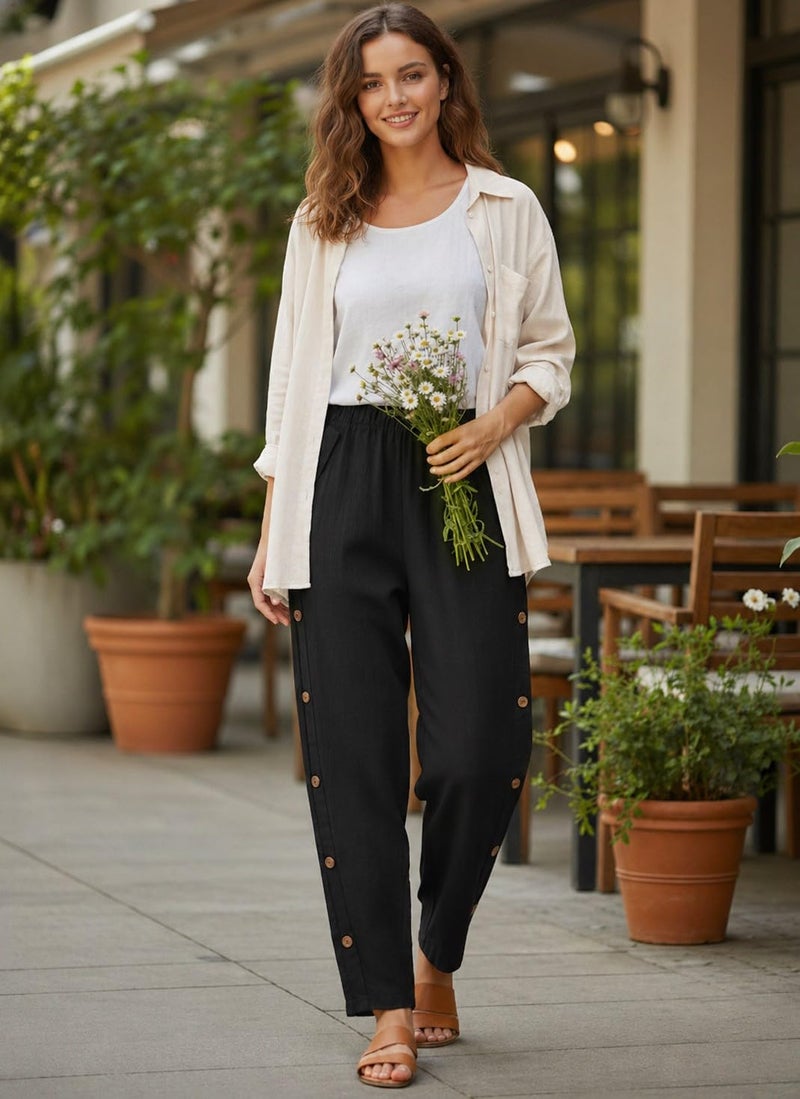 TOPLOT Women's Trousers | Loose Fit Design | Stylish Korean Style Look | Formal Pant for Women | Trendy Fashion Styling | Easy Movement | Excellent for Casual (5192_30_Black) - Image 3