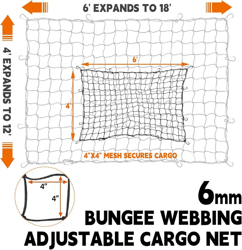 DEDC 4' x 6' Heavy Duty Cargo Net for Pickup Truck Bed - Stretches to 8' x 12' - Image 2