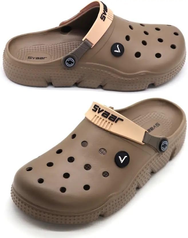 SVAAR Men's Designer Clogs || Sandals with Adjustable Back Strap for Men Brown - Image 1