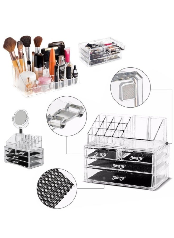 Generic Acrylic Makeup and Jewelry Organizer with Rotating Mirror - Stylish and Modern Design for Organizing and Storing Acrylic Jewelry, Cosmetics, and Lipsticks - Clear  - Image 5