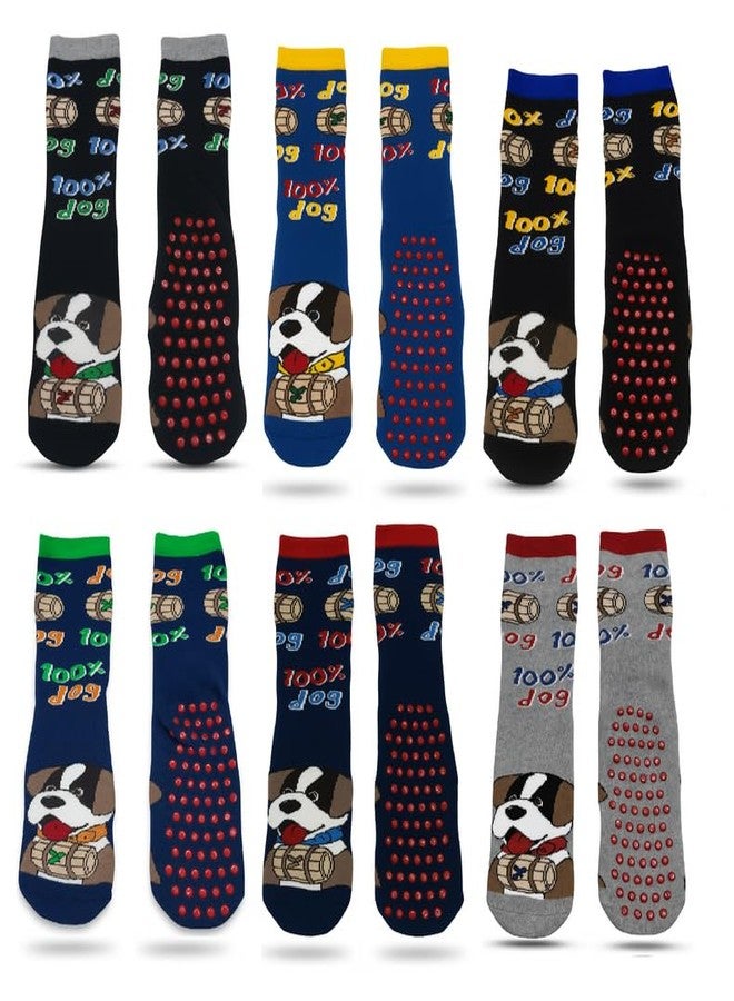 MIKONIKO Kids Winter Socks with Grips | Non-Slip Warm Cotton Socks for Boys & Girls | Soft Cozy Anti-Skid Crew Socks | Pack of 6 Pairs_10-14 Years - Image 1