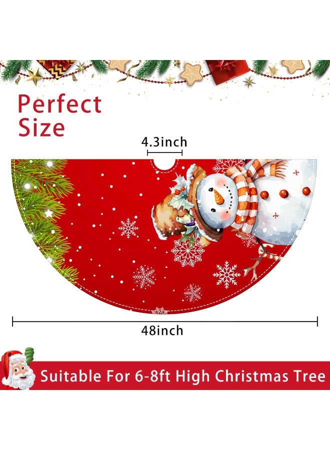 Chielor Red Christmas Tree Skirt 48 Inch Snowman Snowflaks Christmas Tree Decorations Xmas Tree Skirt Ornaments Decor for Merry Christmas Party Home Decor - Image 4