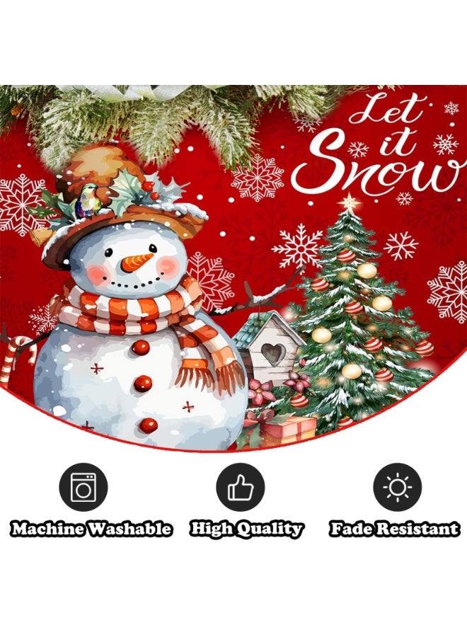 Chielor Red Christmas Tree Skirt 48 Inch Snowman Snowflaks Christmas Tree Decorations Xmas Tree Skirt Ornaments Decor for Merry Christmas Party Home Decor - Image 3
