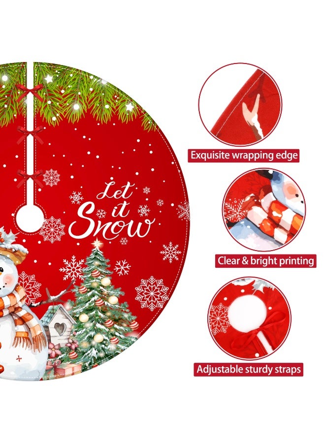 Chielor Red Christmas Tree Skirt 48 Inch Snowman Snowflaks Christmas Tree Decorations Xmas Tree Skirt Ornaments Decor for Merry Christmas Party Home Decor - Image 2