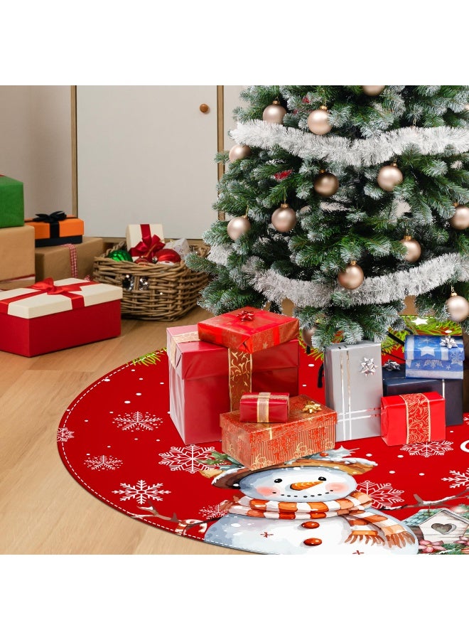 Chielor Red Christmas Tree Skirt 48 Inch Snowman Snowflaks Christmas Tree Decorations Xmas Tree Skirt Ornaments Decor for Merry Christmas Party Home Decor - Image 5