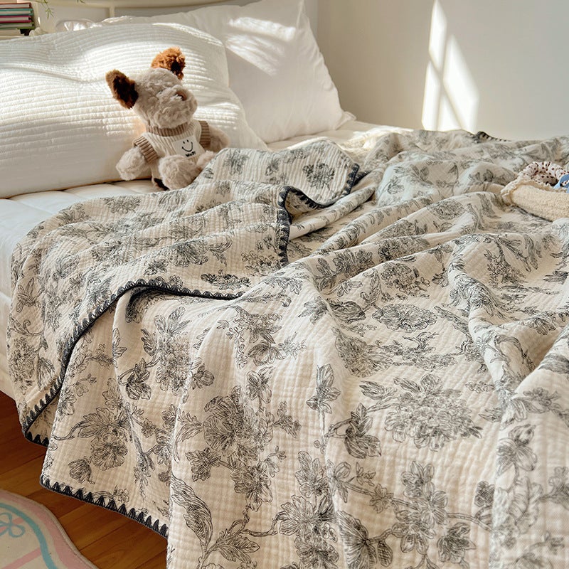 Class A Maternal and Infant Grade Cotton Wrinkle Yarn Blanket Multifunctional Summer Blanket Baby Blanket Bath Towel Office Nap Misty Forest 