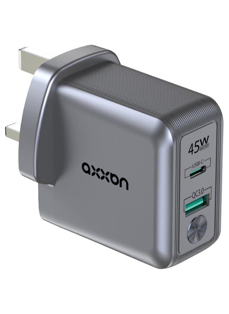AXXAN Fast Wall Charger with Dual Ports, USB-C and USB-A, with a Capacity of 45 Watts and PPS Technology, Suitable for Samsung S24 Ultra/S23, iPhone 15/16 Promax Maximum Speed of 45 Watts Compatible with Laptops iPhones iPads and MacBooks Space Gray  - Image 1