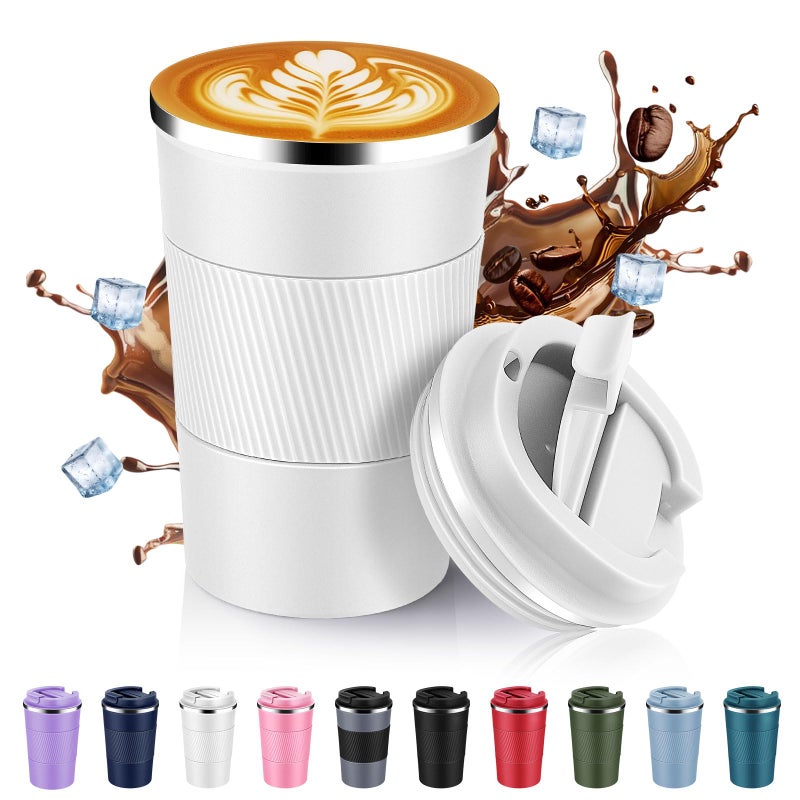 Volhoply 13 oz Stainless Steel Insulated Travel Coffee Mug with Fip LidReusable Double Wall Vacuum Metal Coffee CupPortable to Go Leak Proof Cafe Thermal Tumbler for Hot Cold DrinksWhite1 - Image 2