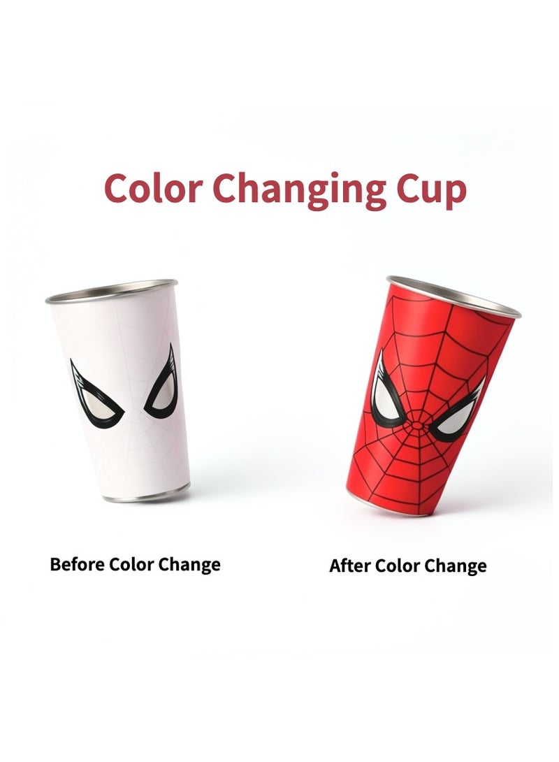 SPIDERMAN Color Changing Spider Web Tumbler Cup With Lid And Straw Glow In The Dark Cool Party Drink Cup 500ML - Image 1