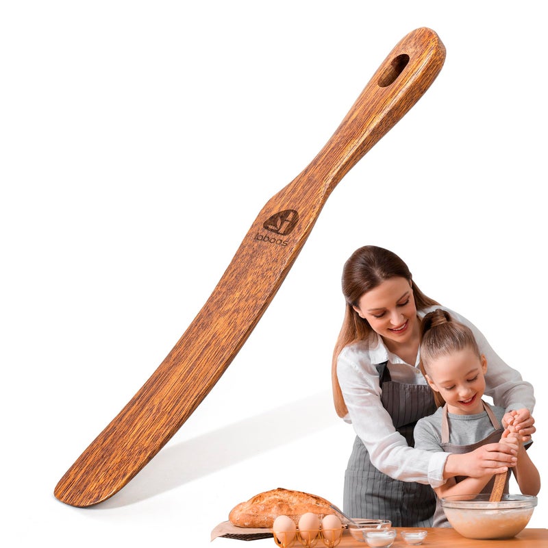 laboos Wooden Skinny Spurtle Mixing Stick â€“ 11â€ Long Teak Stirring Tool for Sourdough Starter, Sauerkraut, Bread Dough & Deep Jars â€“ Slim Handcrafted Utensil for Baking & Fermentation - Image 1