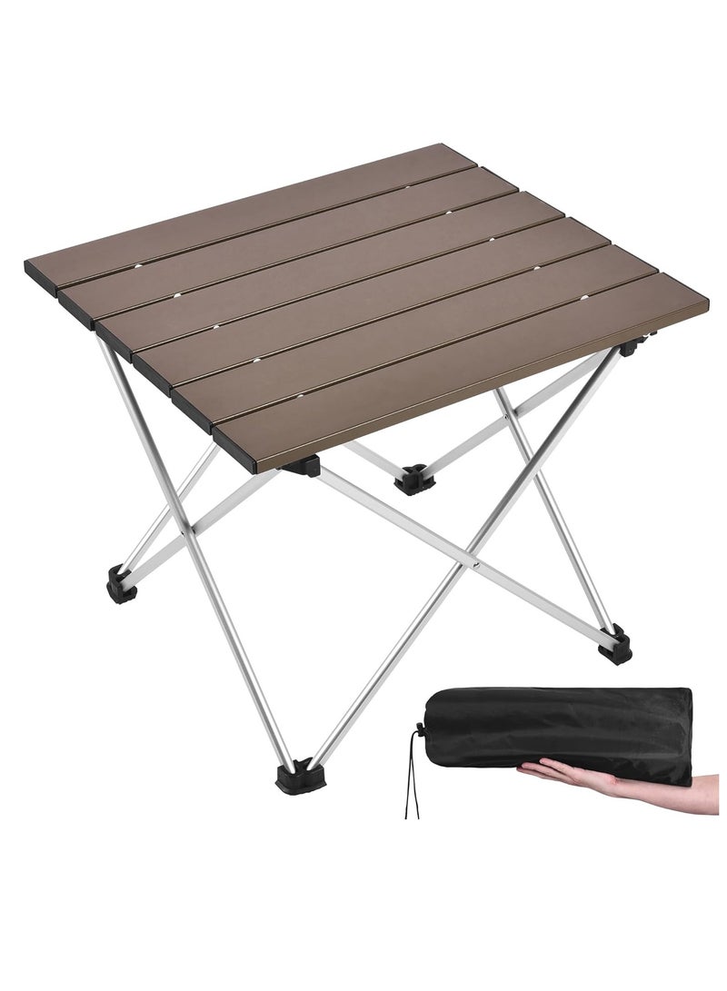 Generic Medium Folding Camping Table with Aluminum Table Top, Beach Table for Sand with Carrying Bag,Prefect for Outdoor, Picnic, BBQ, Cooking, Festival (Brown) - Image 1