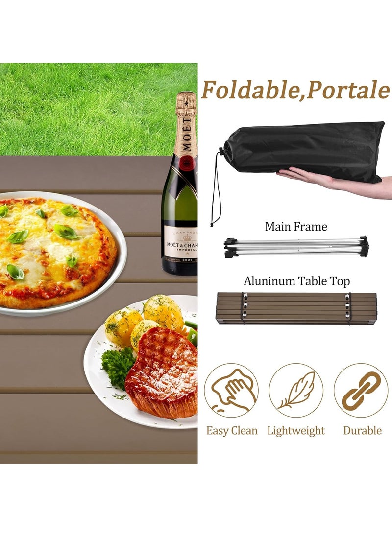 Generic Medium Folding Camping Table with Aluminum Table Top, Beach Table for Sand with Carrying Bag,Prefect for Outdoor, Picnic, BBQ, Cooking, Festival (Brown) - Image 4
