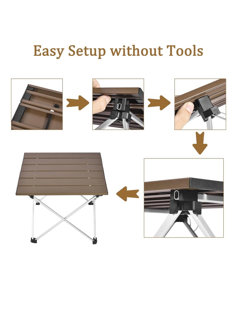 Generic Medium Folding Camping Table with Aluminum Table Top, Beach Table for Sand with Carrying Bag,Prefect for Outdoor, Picnic, BBQ, Cooking, Festival (Brown) - Image 5